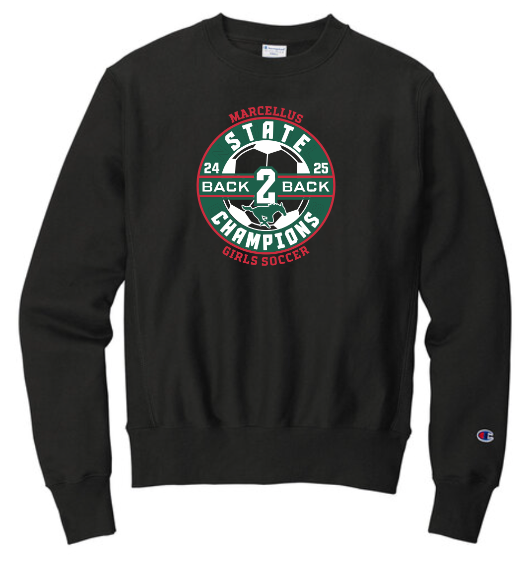 Marcellus Soccer State Champions - Champion® Reverse Weave® Crewneck Sweatshirt Back to Back Logo