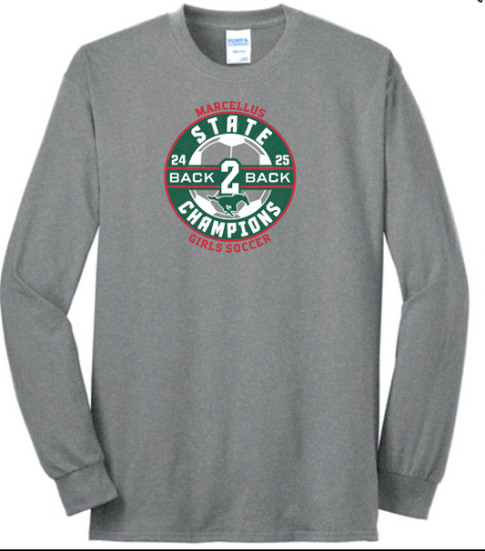 Marcellus Soccer State Champion Port & Company® Core Blend Unisex Long Sleeve Back to Back Logo