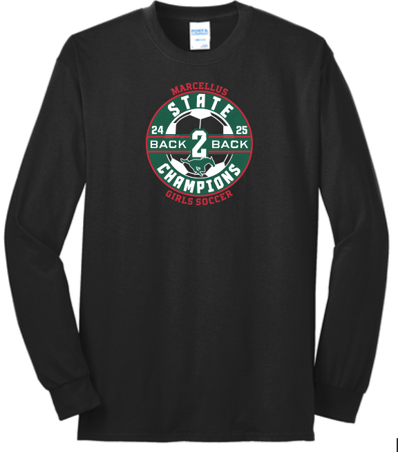 Marcellus Soccer State Champion Port & Company® Core Blend Unisex Long Sleeve Back to Back Logo