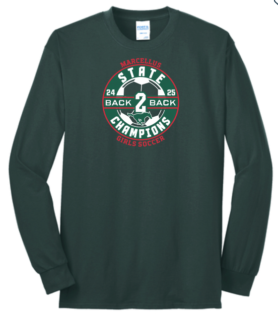 Marcellus Soccer State Champion Port & Company® Core Blend Unisex Long Sleeve Back to Back Logo