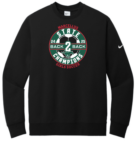 Marcellus Soccer State Champion Nike Club Fleece Unisex Crewneck Back to Back Logo