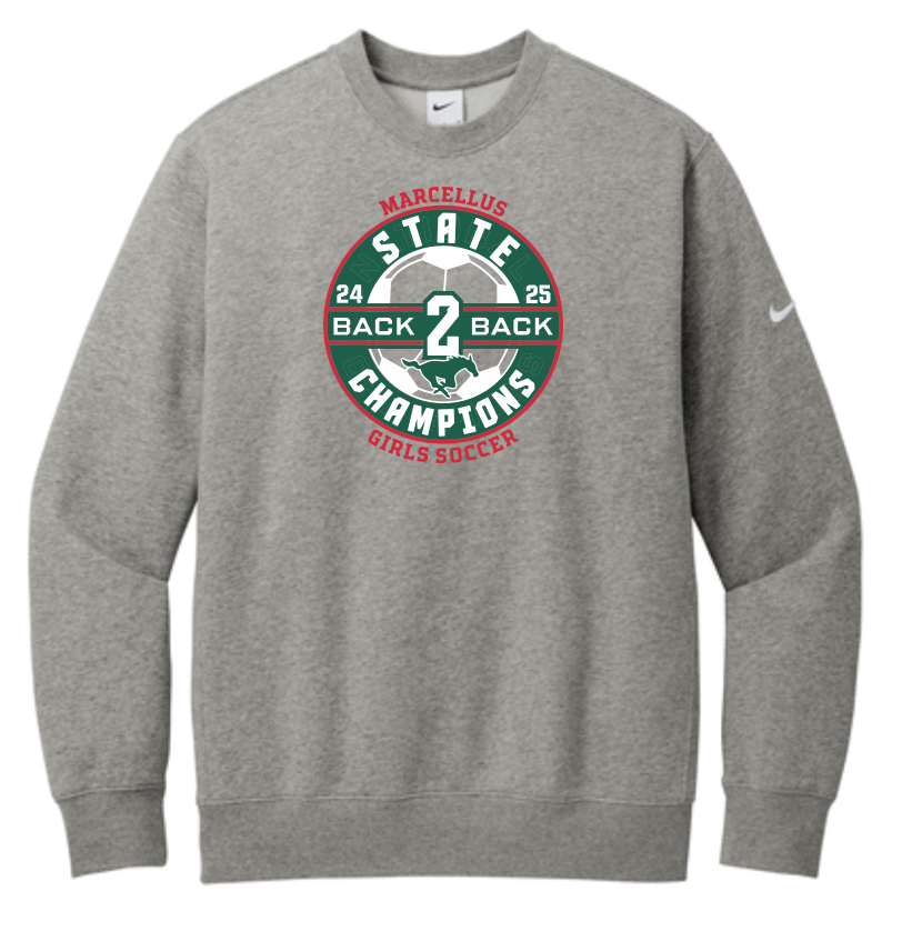 Marcellus Soccer State Champion Nike Club Fleece Unisex Crewneck Back to Back Logo
