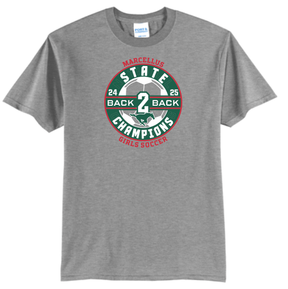 Marcellus Soccer State Champion Port & Company® Core Blend Unisex Tee Back to Back Logo