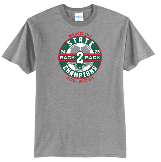 Marcellus Soccer State Champion Port & Company® Core Blend Unisex Tee Back to Back Logo