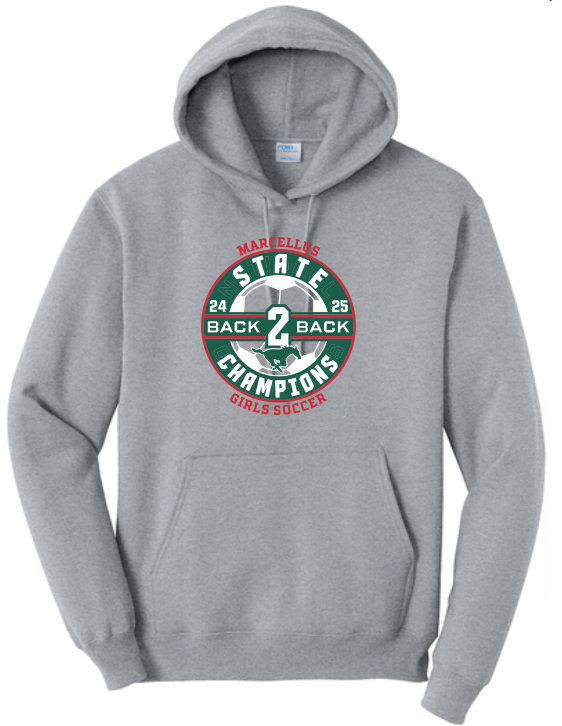 Marcellus Soccer State Champion Port & Company® Core Fleece Unisex Hoodie Back to Back Logo