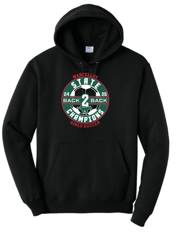 Marcellus Soccer State Champion Port & Company® Core Fleece Unisex Hoodie Back to Back Logo