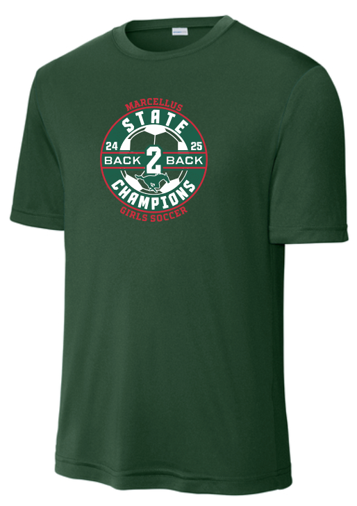 Marcellus Soccer State Champion Sport Tek Competitor Unisex T Back to Back Logo
