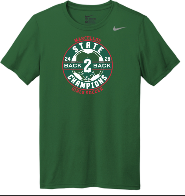 Marcellus Soccer State Champion Nike Legend Unisex T Back to Back Logo