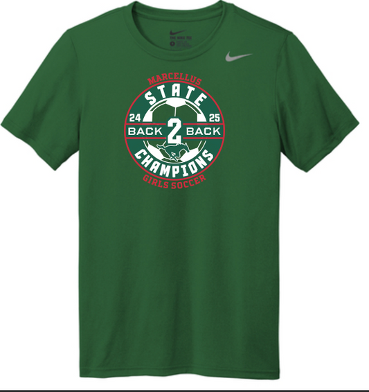 Marcellus Soccer State Champion Nike Legend Unisex T Back to Back Logo
