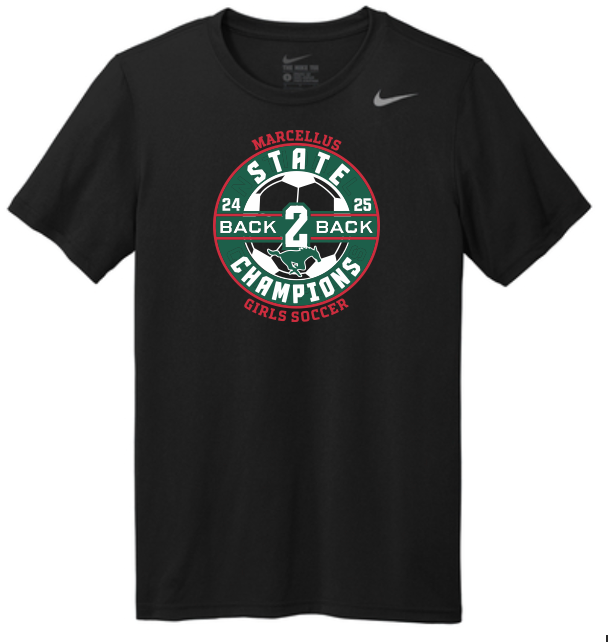 Marcellus Soccer State Champion Nike Legend Unisex T Back to Back Logo