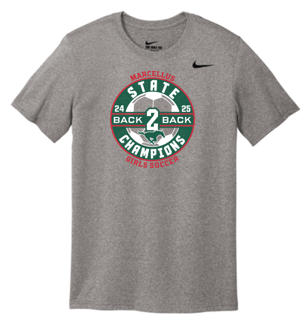 Marcellus Soccer State Champion Nike Legend Unisex T Back to Back Logo